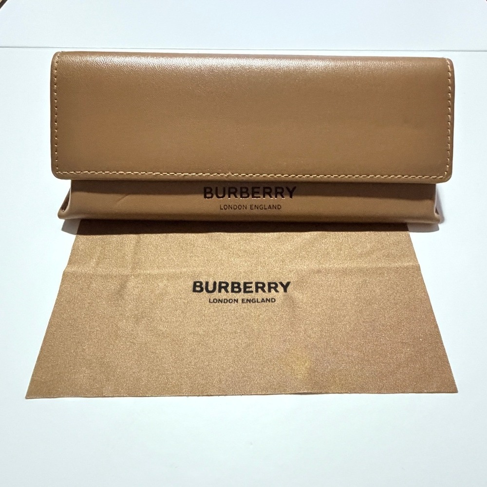 Burberry Sunglasses Case Tan Leather Triangular Hard Shell Case & Cloth